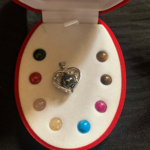 Silver Heart Pendant with Interchangeable Stone - Picture 1 of 4